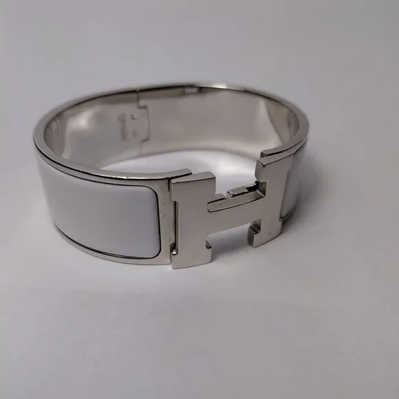 Hermes Clic Clac H Bracelet Blanc Silver White Enamel Bangle Size Small PM - Picture 12 of 16